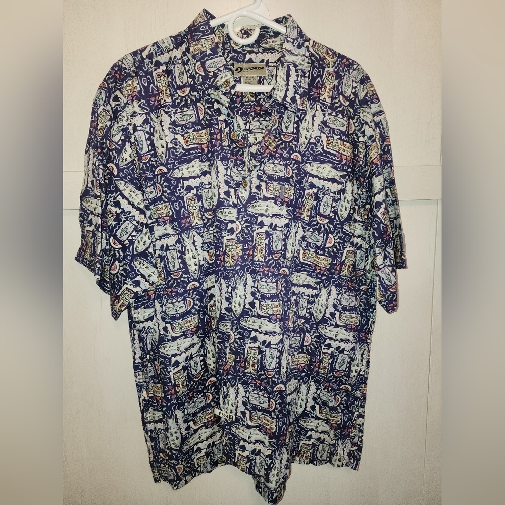 Sportif USA‎ Men's Shirt XL blue and cream color, SS shirt